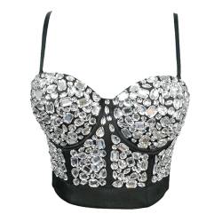 Woboren Damen Strass Diamant Push Up Bustier Crop Top Gothic Punk Korsett Clubwear Party BH Bluse Tops von Woboren