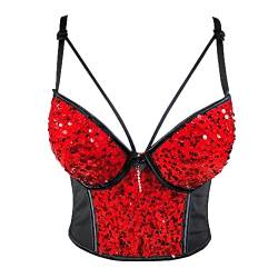 Woboren Women's Sequin Beads Bustier Crop Top Club Party Corset Top with Detachable Strap Corsage Schlanke Weste von Woboren