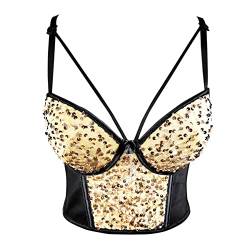 Woboren Women's Sequin Beads Bustier Crop Top Club Party Corset Top with Detachable Strap Corsage Schlanke Weste von Woboren