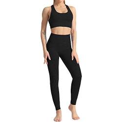 WodoWei Damen 2-teiliges Workout-Outfits, Sport-BH, nahtlose Leggings, Yoga, Fitnessstudio, Activewear Set - Schwarz - Mittel von WodoWei