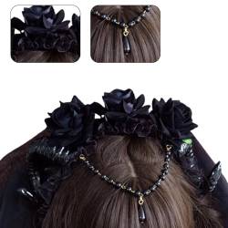 Blumen-Haarband, Party-Kostüm, Damen, florale Kopfbedeckung, Festival, Dienstmädchen, Gothic-Stirnband mit Perlenkette, Party-Kopfschmuck von Woedpez