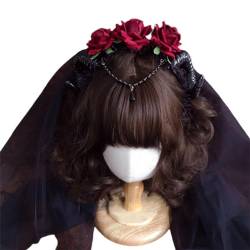 Blumen-Haarband, Party-Kostüm, Damen, florale Kopfbedeckung, Festival, Dienstmädchen, Gothic-Stirnband mit Perlenkette, Party-Kopfschmuck von Woedpez