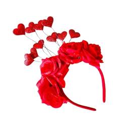 Glitzer-Blumen-Haarbänder für Damen, Valentinstags-Stirnbänder mit Herz-Stirnband für Mädchen, Festival, Tanzparty, Blumenstirnbänder für Frauen, Blumenstirnbänder für Frauen, Abschlussball von Woedpez