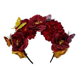 Zarte Blume, ethnische Mädchen, Cosplay, Haarreif, Braut, Hochzeit, Stirnband mit realistischem Schmetterlings-Dekor, Blumen-Haarbänder für Mädchen, Blumen-Haarband für Frauen von Woedpez