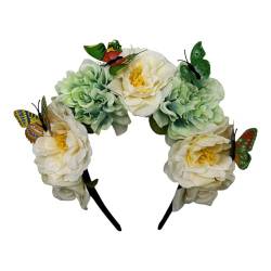 Zarte Blume, ethnische Mädchen, Cosplay, Haarreif, Braut, Hochzeit, Stirnband mit realistischem Schmetterlings-Dekor, Blumen-Haarbänder für Mädchen, Blumen-Haarband für Frauen von Woedpez