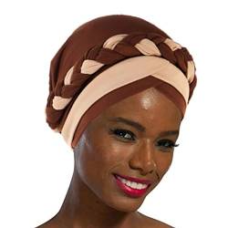 Woeoe Muster afrikanischer Turban beige weiche Beanie Cap Kopfbedeckung Stretch Gedruckt Schlaf Kopf Wrap Elastic Floral Kopftuch für Frauen und Mädchen von Woeoe
