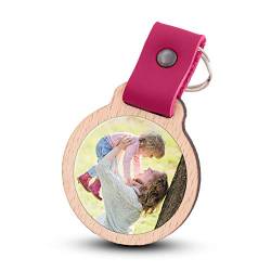 Wogenfels - Schlüsselanhänger selbst gestalten mit Fotodruck | Echtes Holz mit Lederband | kreative Geschenkidee Geschenk für Damen/Frauen (Pink) von Wogenfels