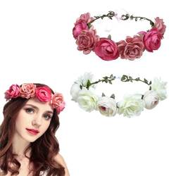 Wohlstand Blumenkrone,Braut Stirnband,Simulationsblume Girlande, Frauen Mädchen Blumen Kranz,Böhmen,Stirnband mit verstellbarem Band für Frauen oder Mädchen als Haarschmuck,Hochzeit-2 Stück von Wohlstand