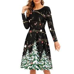 Woisttop Damen Weihnachtskleider Casual Langarm Rundhals Frühling Herbst Xmas Midikleid S-4XL, Musiknoten Weihnachtsbaum, XX-Large von Woisttop