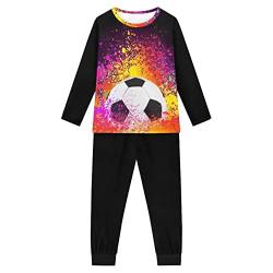 Woisttop Kinder Mädchen Jungen 3-16 Jahre Pyjama Set Langarm Winter Frühling Kleidung Pjs 2 Stück Outfit Nachtwäsche, Splash Fußball bedruckt, 11-12 Jahre von Woisttop