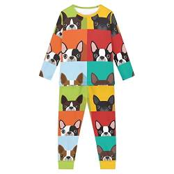 Woisttop Mädchen Pyjama Set Langarm Hund Muster Kinder Pyjama Nachtwäsche 2 Stück Lounge Set Nachtwäsche für 3-16 Jahre, Boston Terrierr, 7-8 Jahre von Woisttop