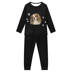 Woisttop Mädchen Pyjama Set Langarm Hund Muster Kinder Pyjama Nachtwäsche 2 Stück Lounge Set Nachtwäsche für 3-16 Jahre, Cavalier King Charles Spaniel, 11-12 Jahre von Woisttop