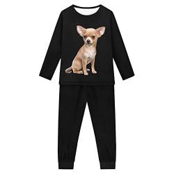 Woisttop Mädchen Pyjama Set Langarm Hund Muster Kinder Pyjama Nachtwäsche 2 Stück Lounge Set Nachtwäsche für 3-16 Jahre, Chihuahua, 9 - 10 Jahre von Woisttop