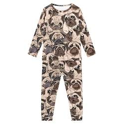 Woisttop Mädchen Pyjama Set Langarm Hund Muster Kinder Pyjama Nachtwäsche 2 Stück Lounge Set Nachtwäsche für 3-16 Jahre, Mops-Aufdruck, 7-8 Jahre von Woisttop