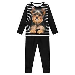 Woisttop Mädchen Pyjama Set Langarm Hund Muster Kinder Pyjama Nachtwäsche 2 Stück Lounge Set Nachtwäsche für 3-16 Jahre, Weiß-schwarz gestreifter Yorkshire Terrier, 13-14 Jahre von Woisttop