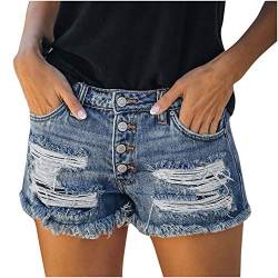 Denim Fashion Pocket Female Shorts Bottom Hole Solid Pants Womens Jeans Casual Pants Stoffhose Stretch (Light Blue, S) von Wokee