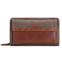 WolFum Herren-Clutch-Geldbörse, Herren-Reißverschlusstasche, langes Leder, Herren-Geldbörse, Handtasche, Lange Tasche (Farbe: Schwarze Clutch) von WolFum