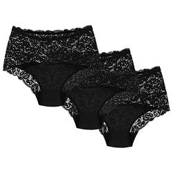 Wolbar Dame Slip 3Er Pack Bund Pantys Spitze Elegant Unterhose Unterwäsche WB414, Schwarz,L von Wolbar