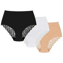 Wolbar Dame Slip 3Er Pack Figurformend Spitze Bund Musterlos WB321, Beige-Weiß-Schwarz,M von Wolbar