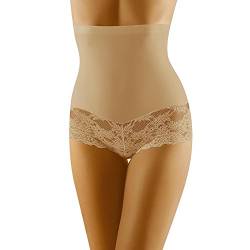 Wolbar Damen Hipster Slip Spitze Miederslip Hohe Taille Figurformende WB183, Beige,L von Wolbar