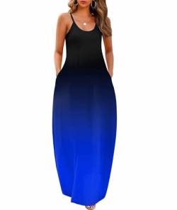 Wolddress Damen-Sommerkleid 2024, lässig, ärmellos, Übergröße, locker, einfarbig, lang, Sommer, Strand, Maxikleid mit Taschen, Größe S-5XL, schwarz blau, 3X-Groß von Wolddress