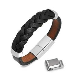 Wolflock Lederarmband für Männer | schwarz | Magnetverschluss Edelstahl | Armband Herren | Tolles Geschenk für Männer | BRAIDHILL (schwarz, 18) von Wolflock