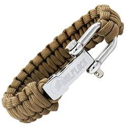 Wolflock Premium Paracord Armband für Männer - Handgeflochten mit Edelstahlverschluss in Coyote Brown von Wolflock