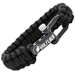 Wolflock Premium Paracord Armband für Männer - Handgeflochten mit Edelstahlverschluss in Schwarz von Wolflock