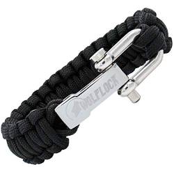 Wolflock Premium Paracord Armband für Männer - Handgeflochten mit Edelstahlverschluss in Schwarz von Wolflock