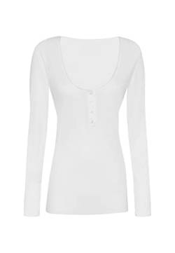 Wolford Damen T-Shirt Langarm Henley Top Long Sleeves,Frauen Basic Tshirt,Rundhalsausschnitt,enganliegend,figurbetont,White,M (Medium) von Wolford