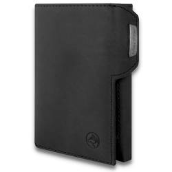 Wolfstrøm Slim Wallet 'Svente' 11 Karten Mini Geldbörse Herren klein mit Münzfach, RFID Blocker Damen und Herren Portemonnaie Credit Card Holder Geldbeutel – Vintage Black von Wolfstrøm