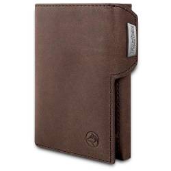 Wolfstrøm Slim Wallet 'Svente' I 11 Karten Mini Geldbörse mit Münzfach, RFID Blocker I Damen und Herren Portemonnaie klein I Credit Card Holder Geldbeutel – Vintage Brown von Wolfstrøm