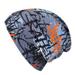 Wollhuhn Jungen/Mädchen Shorties Beanie/Beanie-Mütze/Kinder-Mütze Bequem Viele Motive Jersey Zweilagig Gefüttert Übergangszeiten (Öko-Stoffe/Bio) 2024202401 (Skater Grau/Orange, L) von Wollhuhn