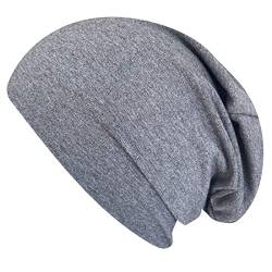 Wollhuhn ÖKO Damen/Herren/Kinder Bequeme Weiche Long Beanie/Mütze/Beanie-Mütze/Kinder-Mütze Jersey Gefüttert Bicolor Übergangszeiten (Öko-Stoffe/Bio) 20220620 (Einfarbig Mittelgrau, M) von Wollhuhn