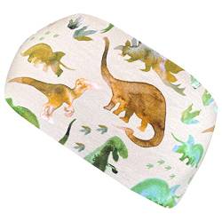 Wollhuhn ÖKO Jungen/Mädchen Cooles Elastisches Stirnband/Haarband Bequem Jersey Baumwolle Viele Motive Kinder (Dinos Beige) von Wollhuhn