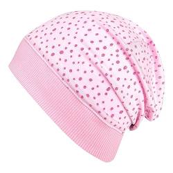 Wollhuhn ÖKO Leichte Weiche Mädchen/Jungen Beanie-Mütze Bündchen Elastisch Übergangszeit/Sommer Jersey Baumwolle (Öko-Stoffe, Bio) (Pünktchen Glitzer Rosa, S) von Wollhuhn