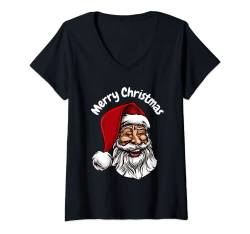 Damen Weihnachtsmotiv Merry Christmas T-Shirt mit V-Ausschnitt von Woman Christmas Fashion by Merry