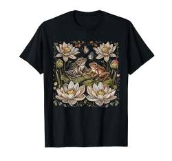 Cottagecore Stickerei-Frosch, floral, ästhetisch, Lotus-Schmetterling T-Shirt von WomenGalaxy
