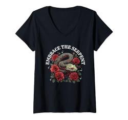Damen Umarme The Serpent Cobra Venom Snake Anaconda Floral T-Shirt mit V-Ausschnitt von WomenGalaxy