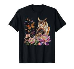 Eule Cottagecore Floral Lotus Stickerei Vogel Schmetterling T-Shirt von WomenGalaxy