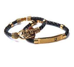 Rudraksha Shiv Om Trishul Damroo Kada für Männer, Lord Shiva Bahubali Armreif für Männer, Jungen | Religiöses Messing Kada | Freie Größe Armband für Maha Shivratri (Ganesha Leder + Fancy Black)… von Wonder Care