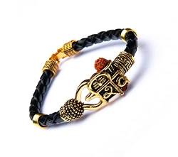 Wonder Care Rudraksha Shiv Om Trishul Damroo Kada für Männer,Bahubali Manschettenarmband für Männer, Religiöse Messing-Kada | Armband in freier Größe für Rakshabandhan, Rakhi-Armband für Bruder von Wonder Care