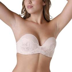 Wonderbra Damen Refined Glamour Ultimate Strapless trägerloser BH mit Spitze starker Halt Push-Up , Strapless-BHpearl beige, 80G von Wonderbra