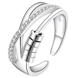 925 Sterling Silber Angst Ring Einstellbare Fidget Ringe für Frauen Männer Angst Spinning Bead Stapeln Spinner Band Ring (R5) von Wonvin Collection