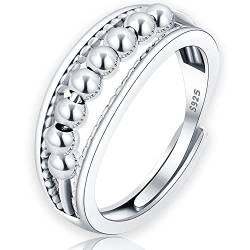 925 Sterling Silber Angst Ring Einstellbare Fidget Ringe für Frauen Männer Angst Spinning Bead Stapeln Spinner Band Ring (R9) von Wonvin Collection