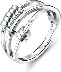 925 Sterling Silber Ring Damen Männer einstellbare ringe Zappeln Friedensringe für Spinner Ring Retro Verstellbare Bandringe (A) von Wonvin Collection