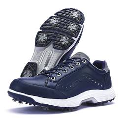 WooCaw Herren Golfschuhe Professional Plus Size wasserdichte Nägel Leichte rutschfeste Outdoor-Wanderschuhe,blau,43.5 von WooCaw