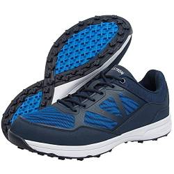 WooCaw Herren-Golfschuhe Professionelle wasserdichte Spikes Plus Size Bequeme Golfschuhe Leichte Outdoor-Laufschuhe Für Herren,Blau - Flacher Boden,42.5 von WooCaw