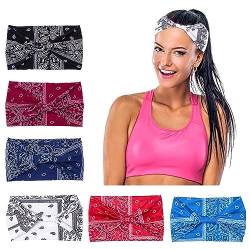 Elastische Haarbänder,6 Stück 25cm X 15cm Haarbänder Damen Boho Tie Dye Hippie Stirnband Elastisches Bandana Kopf Sport Und Yoga Haarbänder Mit Breiter Krempe Vintage Stirnband Yoga Stoff Stirnband von Wooauto