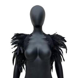 Langer Feder Umhang,Unisex Gothic Feder Schal Feder Umhang Schal Natürlicher Feder Umhang Gothic Feder Achselzucken Schal Halloween Party Kostüm Epauletten Fliege Krawatte Kragen Kostüm Zubehör von Wooauto